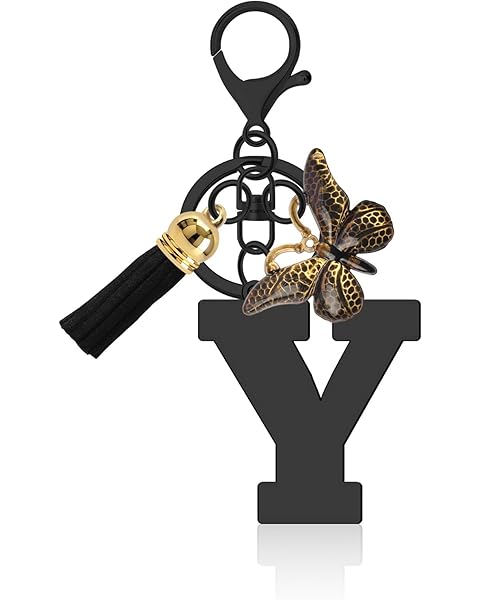 Ximalun Initial Letter Keychains for Women A-Z Alphabet Letter Keychain with Tassel Butterfly Pendant for Handbag Car Keyring