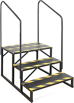 RV Steps with Handrail, Hot Tub Steps with Handrail, Portable Stairs Steps for 5th Wheel RV, Mobile Home Stairs Outdoor RV Step (3 Steps with 2 Handrails)