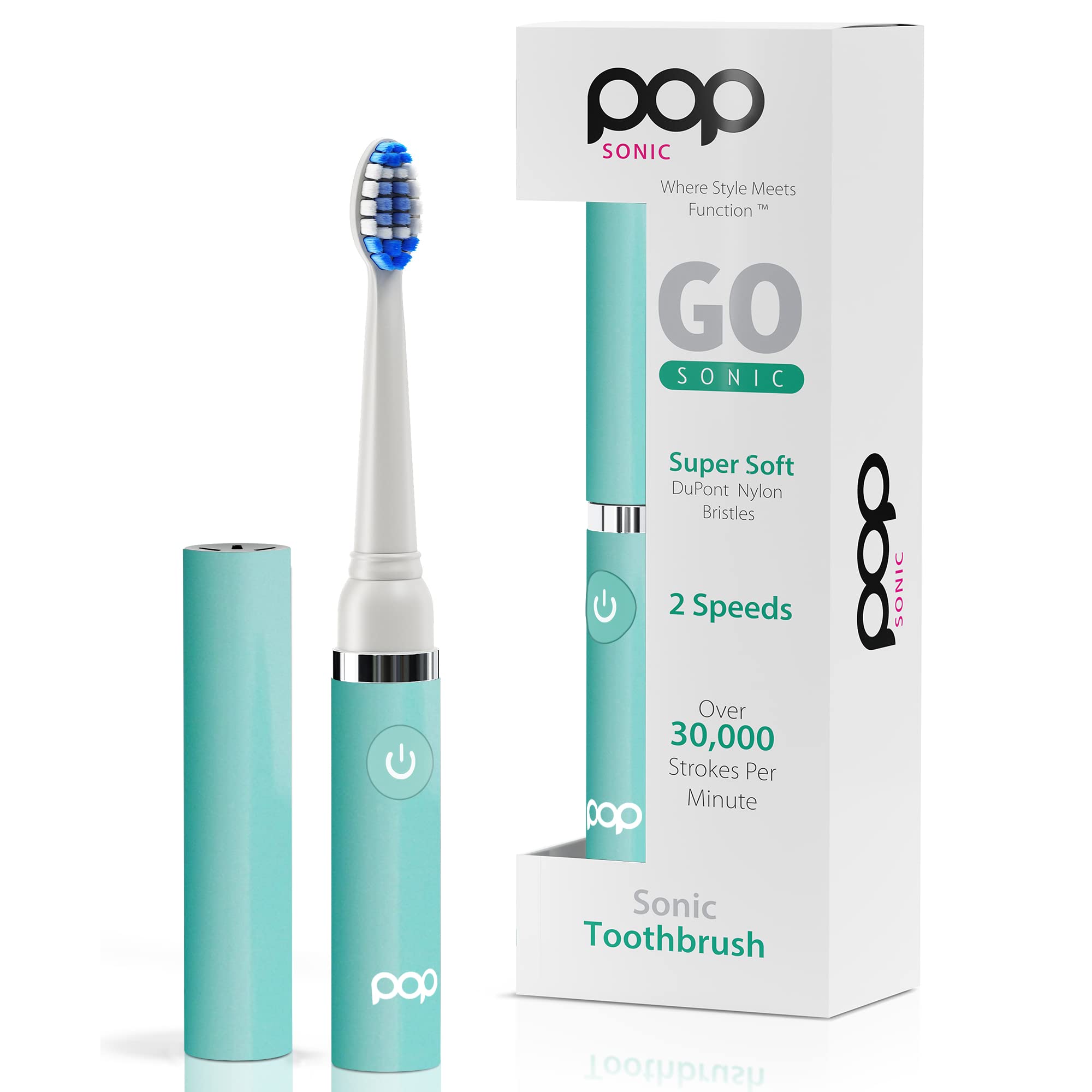 Pop Sonic Electric Toothbrush (Pastel Green) - Travel Toothbrushes w/AAA Battery | Kids Electric Toothbrushes with 2 Speed & 15,000-30,000 Strokes/