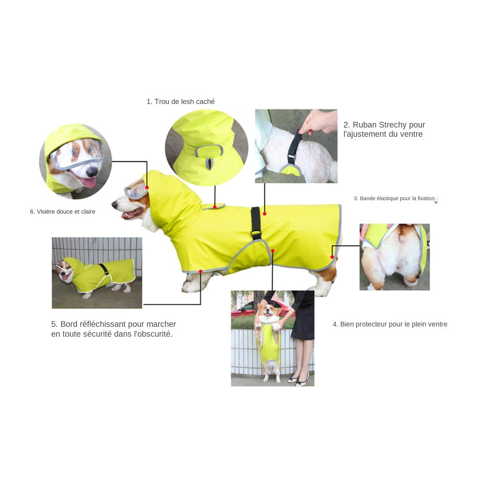 Impermeabile per Animali Domestici Impermeabile per Animali Domestici Impermeabile per Cucciolo | Abbigliamento Riflettente per Animali Domestici con Fori di Corda, Impermeabile per Cucciolo