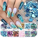 12 Colors Hexagon Chunky Glitter Holographic Crafts Stickers Sequins Nail Glitter Mermaid Powder Fla