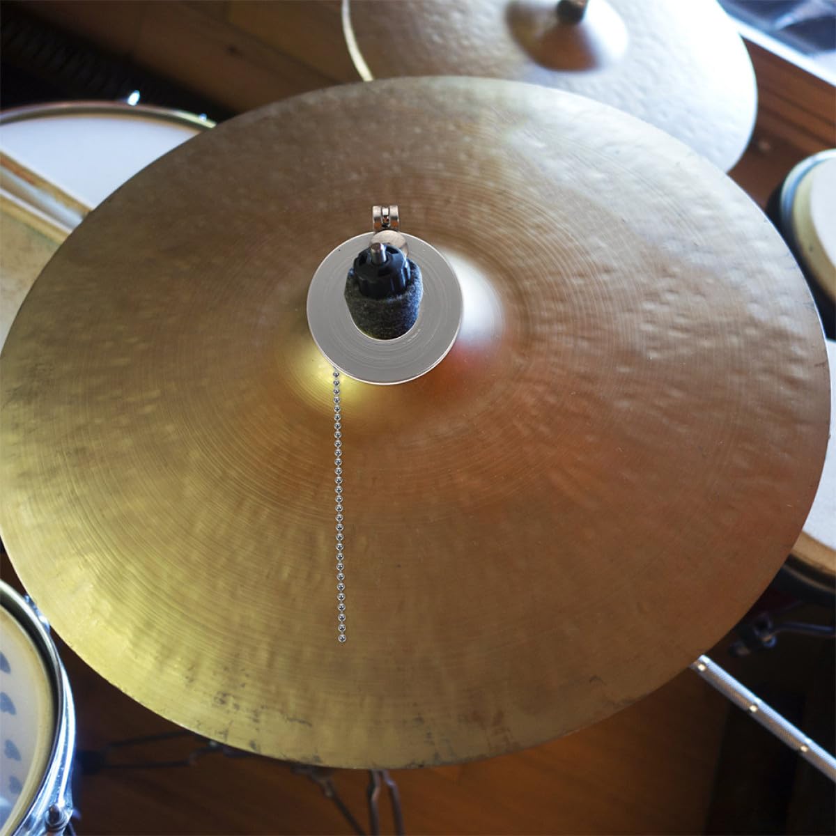 VICASKY Chaîne D'extension D'amortissement des Cymbales Longueur Réglable en Alliage D'aluminium Argenté Lot de 2 Pièces pour Ajustement Sonore pour Kit de Batterie Jazz