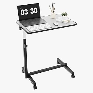 VINGLI 23.6 Inch Rolling Adjustable Multifunctional Lifting Computer Desk, Tilting Desktop, Sit Stand Laptop Desk TV Tray for Bed Sofa Hospital Reading Eating, Silver