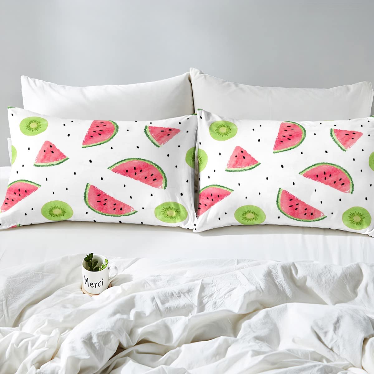 Cute Fruits Fitted Sheet Single Size, Kiwi Watermelon Bed Cover with 1 Pillowcase - Image 4