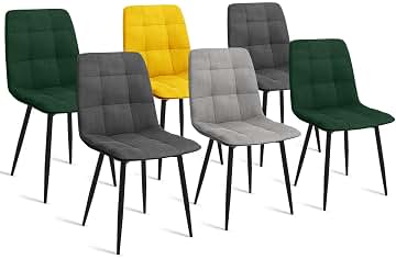 IDMarket - Juego de 6 Sillas Comedor Mila de Terciopelo Mix Color Verde x2, Gris Oscuro x2, Gris Claro, Amarillo