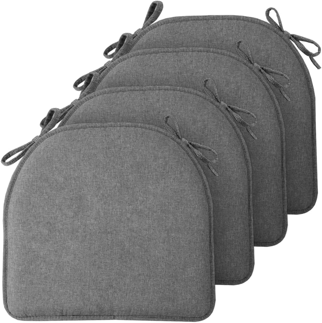 TushGuard Chair Cushions for Dining Chairs Set of 4, Soft Seat Cushions for Kitchen Chairs, Non-Slip Bottom with Ties, Comfortable Everyday Chair Pads, Grey