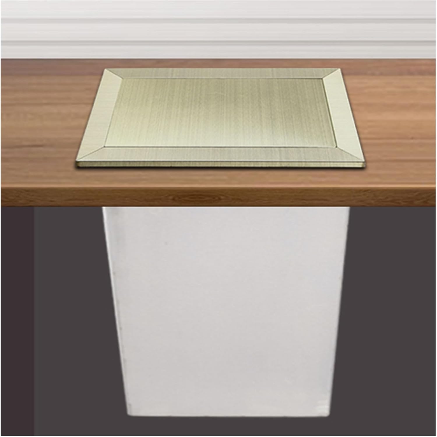 Stainless Steel 304 Trash Can Lid with Built-in Swing Top, Hidden Waste Cover for Countertop, Gold Single Lid Design, Perfect for Kitchen and Office Use,Silvery Lid,Gold-Lid + Bucket