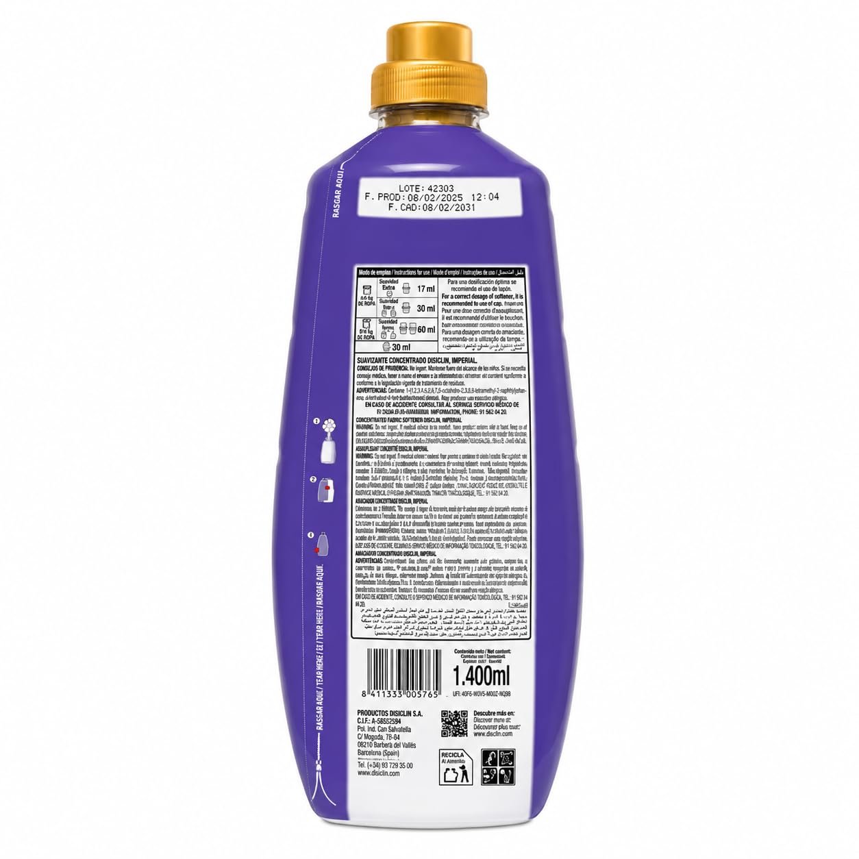 Suavizante Disclin Concentrado Imperial 1,4L | Pack 10 Unidades | 800 Lavados | Aroma Floral Duradero | Formato Ahorro 14L | RASMACOR