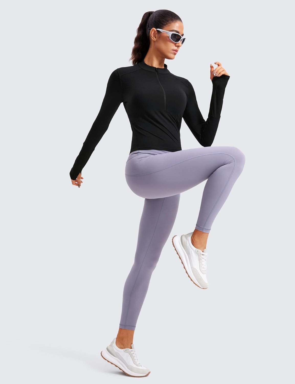 CRZ YOGA Women's Long Sleeve Crop Top Quick Dry Cropped Workout Shirts Half Quarter Zip Pullover Running Athletic Fall Shirt - Image 3