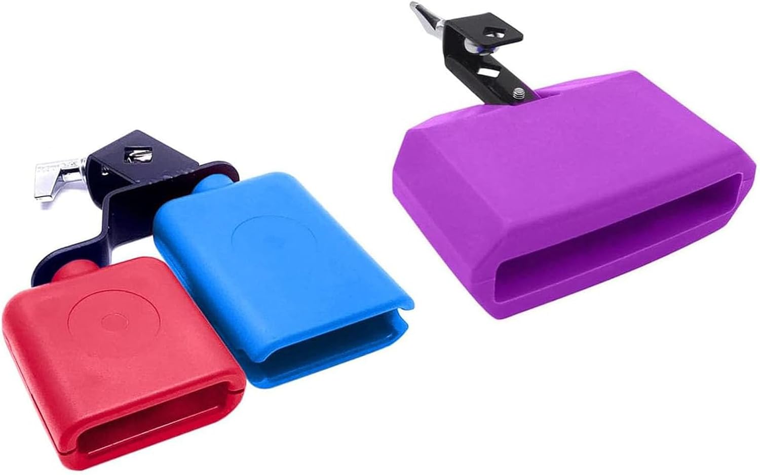 Jiayouy 2Pcs Percussion Jam Block with Cowbell Mount Holder Include Plastic High and Low Tones Bicolor Cowbell Purple Jam Drum Block Cowbell Mounting Bracket for Drum Set