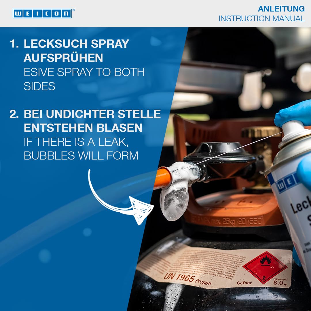 WEICON Spray per la Ricerca di perdite Denso | 400 ml | Individua Facilmente Le perdite sulle tubazioni a Pressione | Forma Schiuma | per superfici Verticali