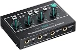 4 Channel Headphone Amplifier with 3 Input Mute & Audio Mixer, Mono/Stereo Audio Amplifier, Ultra-Compact Headphone Amp Splitter 1/4" & 1/8" TRS Output for Studio and Stage with Power Adapter