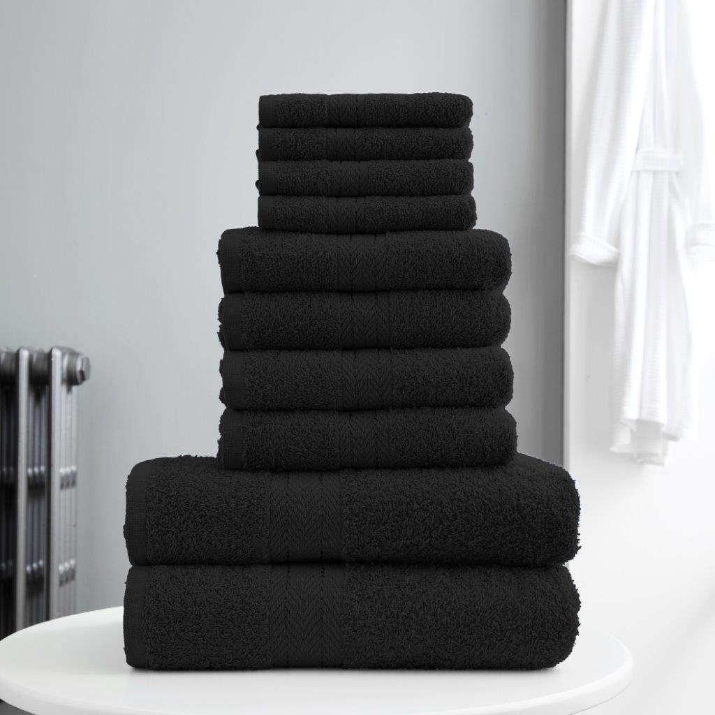 Style Spot Toronto Towels Bale Cotton Set Super Absorbent Soft and Comfortable, Long-Lasting and Fade Resistant 4 Hand, 4 Face, 2 Bath Towel (Black)