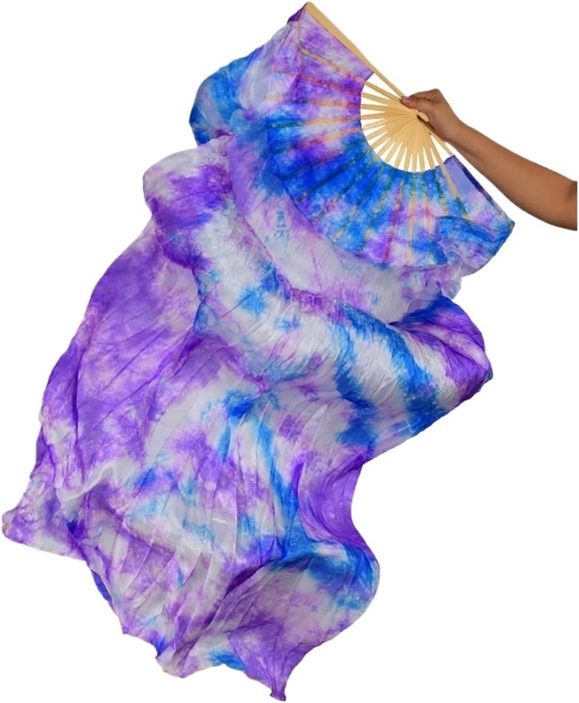 1pair/2pcs Real Silk Fan Veils For BellyDance Tie-dyed Dancing Veil For Stage Performance Practice Adult Girls