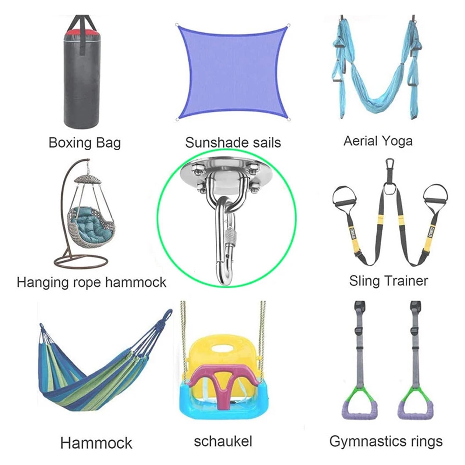 soporte hamaca Soporte de suspensión acero inoxidable 304, gancho techo for montaje en hamaca, colgador anclaje for entrenamiento gimnasia, Kit colgante aéreo, fijo para Columpio, Toldos y Yoga