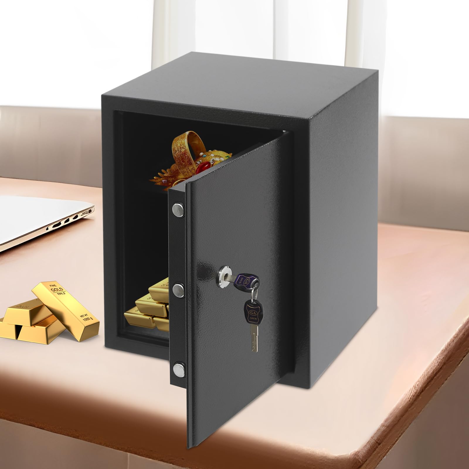 Cassaforte per mobili con chiave, 45 l, grande cassaforte per riporre oggetti di valore, documenti, gioielli, contanti, 35 × 31 × 45 cm