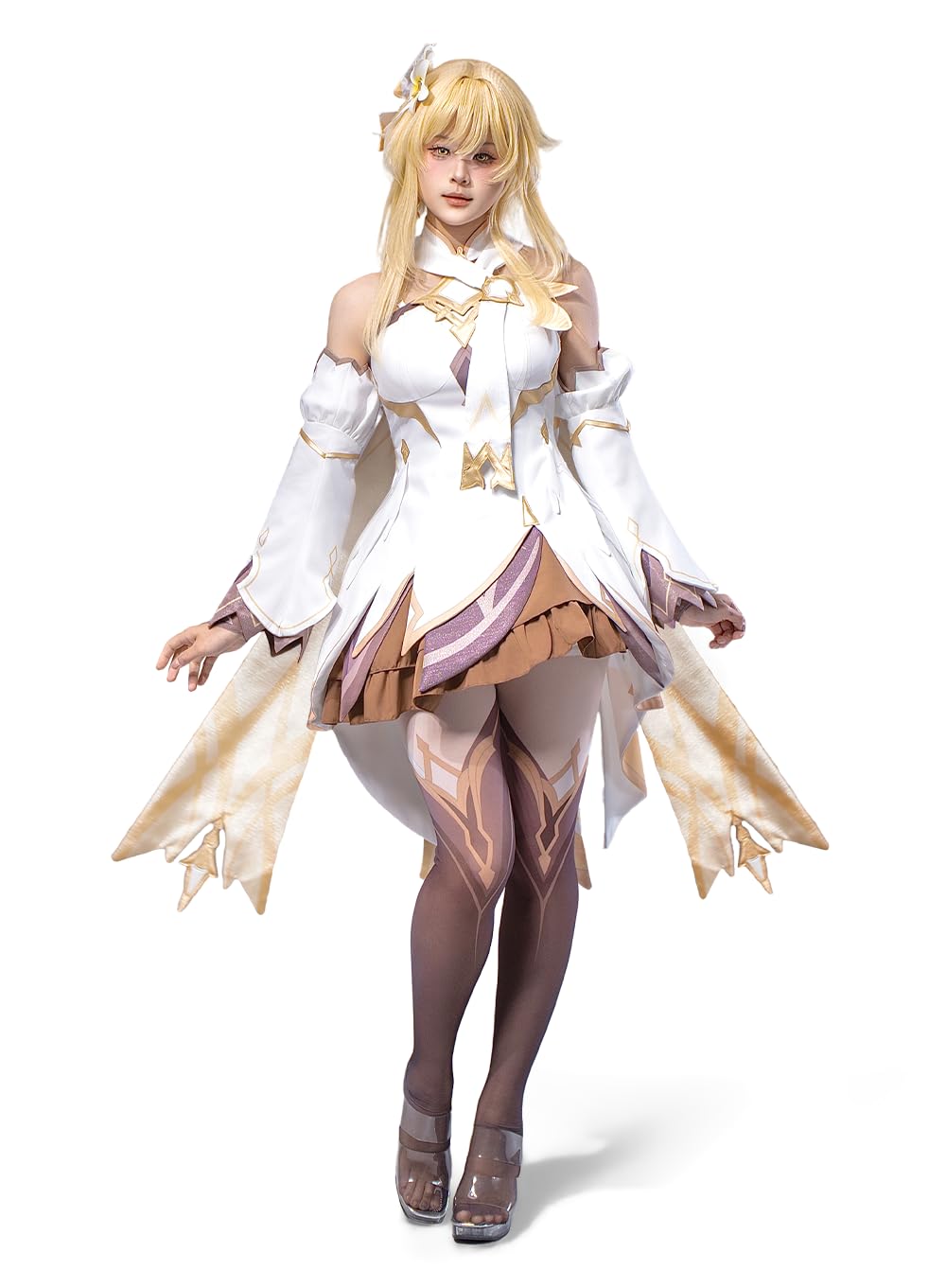 OSIAS Game Lumine Traveler Cosplay Costume-Full Set With Wig, As Heaven and Earth Are Made Anew Outfit (XXL)