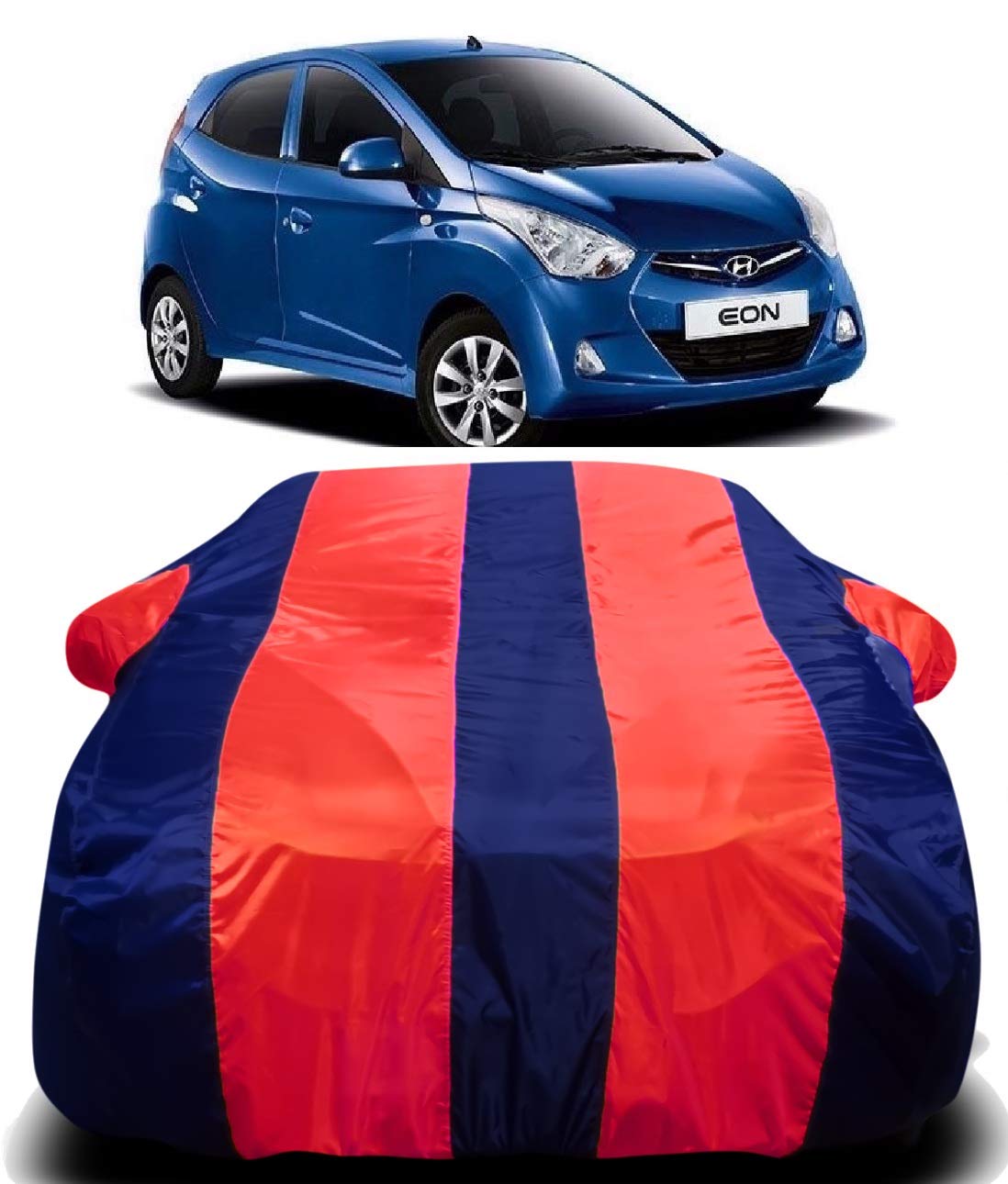 S SHINE MAX 190T Imported Fabric Car Cover for Hyundai Eon with Ultra Surface Body Protection (Red Stripes)