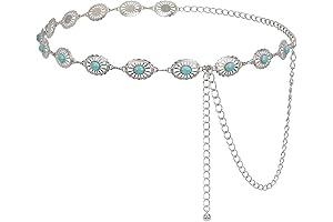 LEACOOLKEY Silver Western Belt: Embellish Your Western Style with Turquoise and Metal Chain