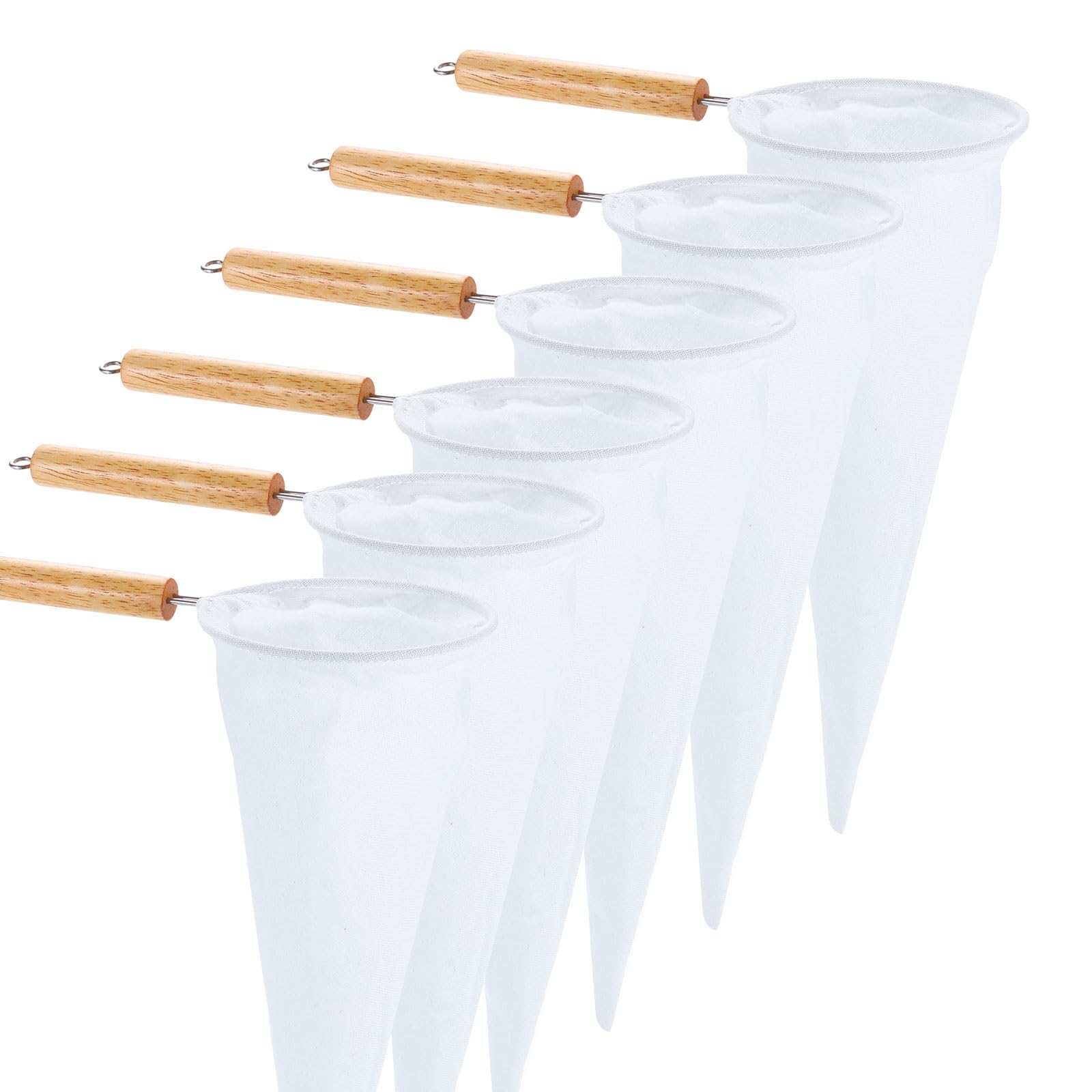 uxcell 6Pcs Coffee Pour Over Filters, Flannel Cloth Filter Bags with Wood Handle, Reusable Handmade Coffee Sock Strainer, White