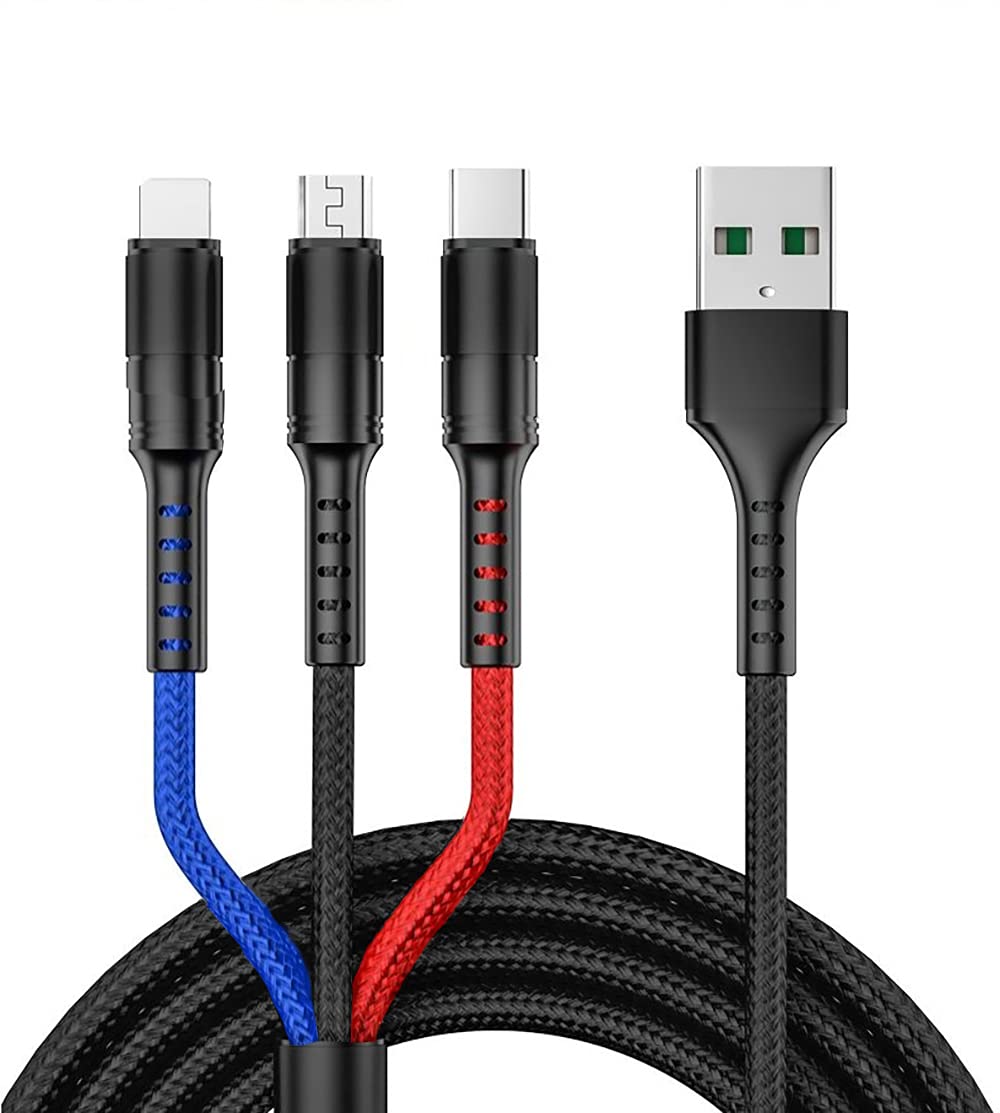 Adagasi 3 in 1 Multi 5A original fast charging 1.2m cable, CE, FCC, ROSH Certified, Lighting/Type C/Micro, compatible with iPhone 3A /Huawei/Samsung/OPPO vooc/Xiaomi/Honor TYPE C 5a (MIX-3 colors)