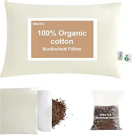 Travesseiro orgânico de trigo sarraceno para dormir com fronha de camada dupla e cascos de trigo sarraceno extra tartário, ajuste de altura e firmeza, travesseiro de suporte de pescoço para