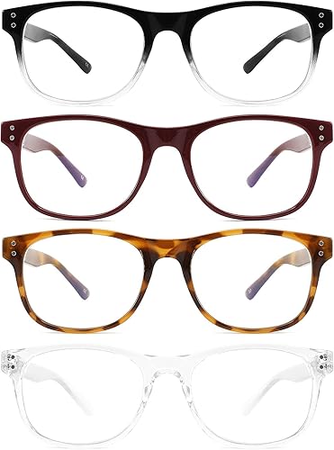 IVNUOYI Gafas de lectura con bloqueo de luz azul, paquete de 4 unidades para hombres y mujeres, lectores de bisagra de resorte, anteojos ligeros