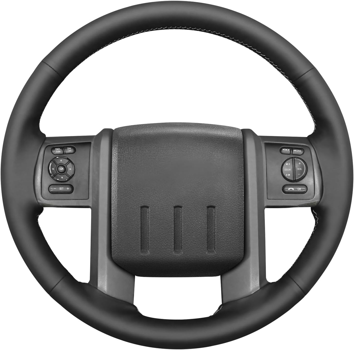 MEWANT Hand Sew Black Smooth Genuine Leather Steering Wheel Cover for Ford F-250 F-350 2011-2016 Ford Truck Accessory