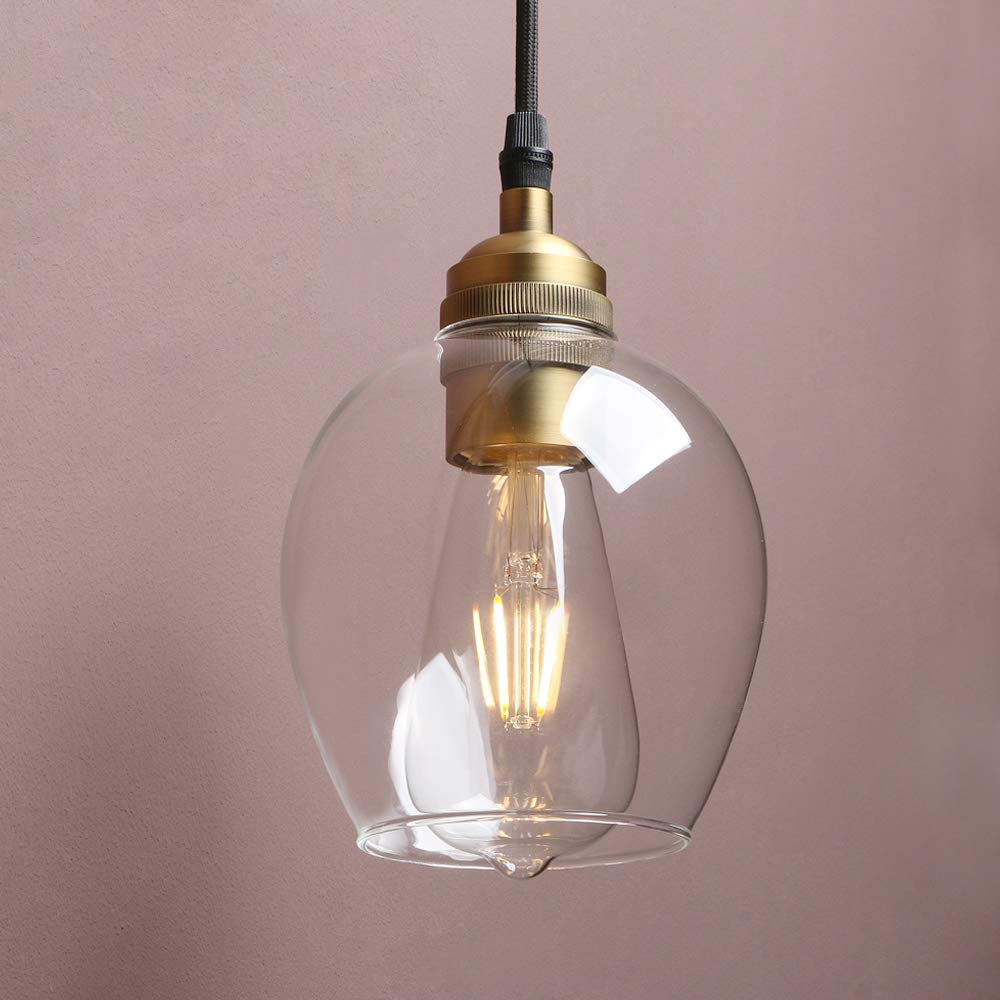 Yosoan Vintage Pendant Light E27 Base Retro Industrial Metal Finish Clear Glass Ball Shade Ceiling Light Fitting for Loft Coffee Shop Bar Home Office Bedroom Kitchen Dining Room (Antique) - Image 3
