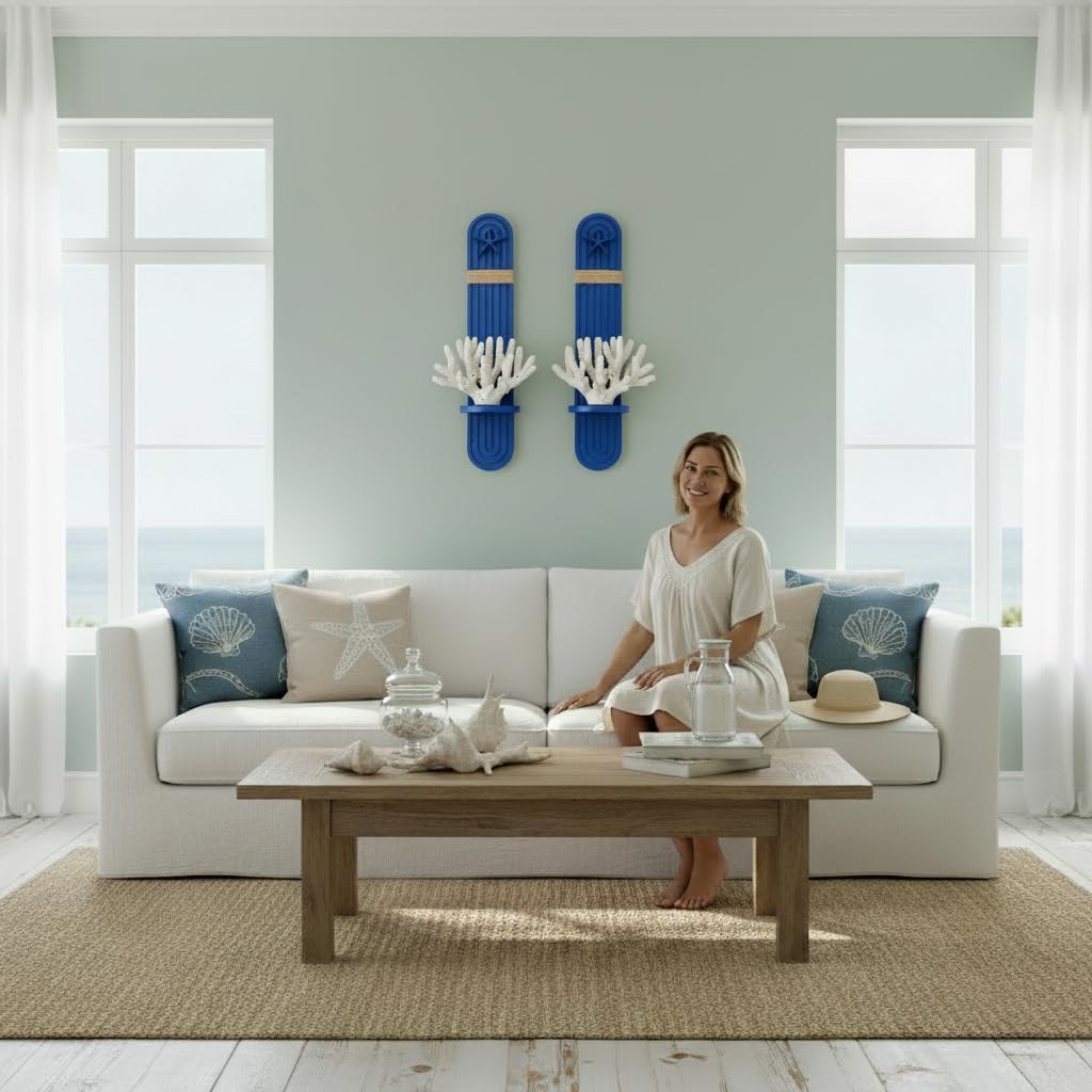 Disdressed Starfish Wall Candle Sconces (Set of 2) - Beach Decor, Ocean Themed Wall-Mount Candleholders, Nautical Style Beach Bathroom Decor, Coastal Farmhouse Seashell Candle Holders