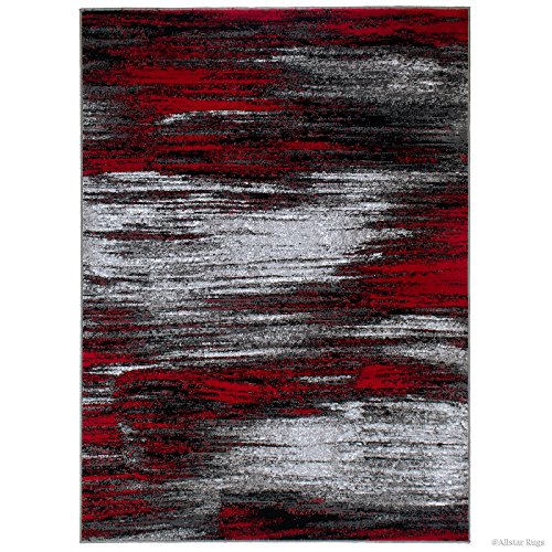 Allstar 8X10 Red And Grey Modern And Contemporary Rectangular Accent Rug With Charcoal Grey Abstract Brush Stroke Design (7' 9" X 9' 8") #TOP1