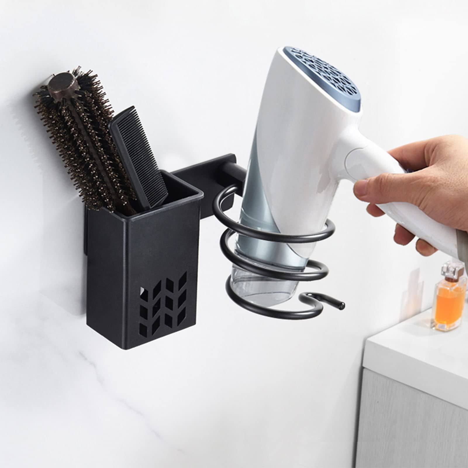 Organizer per Attrezzi per Capelli fissato al Muro, portaoggetti per asciugacapelli, Supporto per asciugacapelli in Alluminio Spaziale, Adatto per Bagno, Parrucchiere
