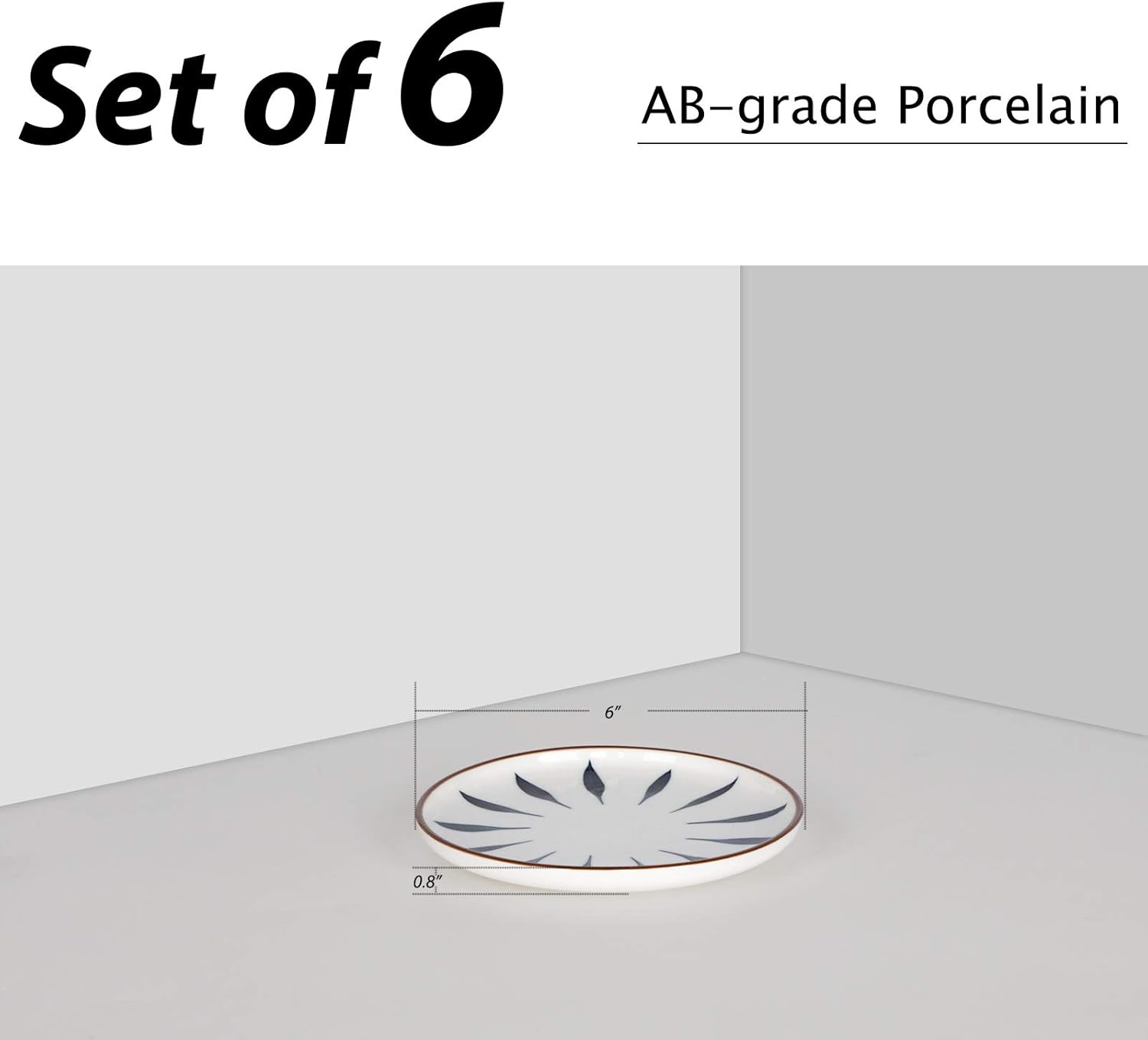 Aquiver 6'' Ceramic Dessert Plates - Color Painted Porcelain Appetizer Plates - Tea Party Small Serving Plates for Cake, Pie, Snacks, Ice Cream, Side Dish, Waffles - Set of 6 (3 Colors) - Image 2