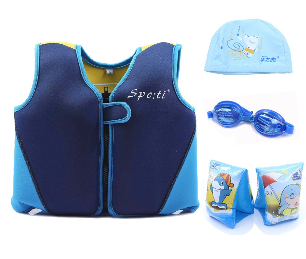 TitopInfant Baby Life Jacket Under 20 Lbs Children Life Vest Blue+Yellow Back Small Package+Swimming Cap+Swimming Glasses+Floatation Sleeves