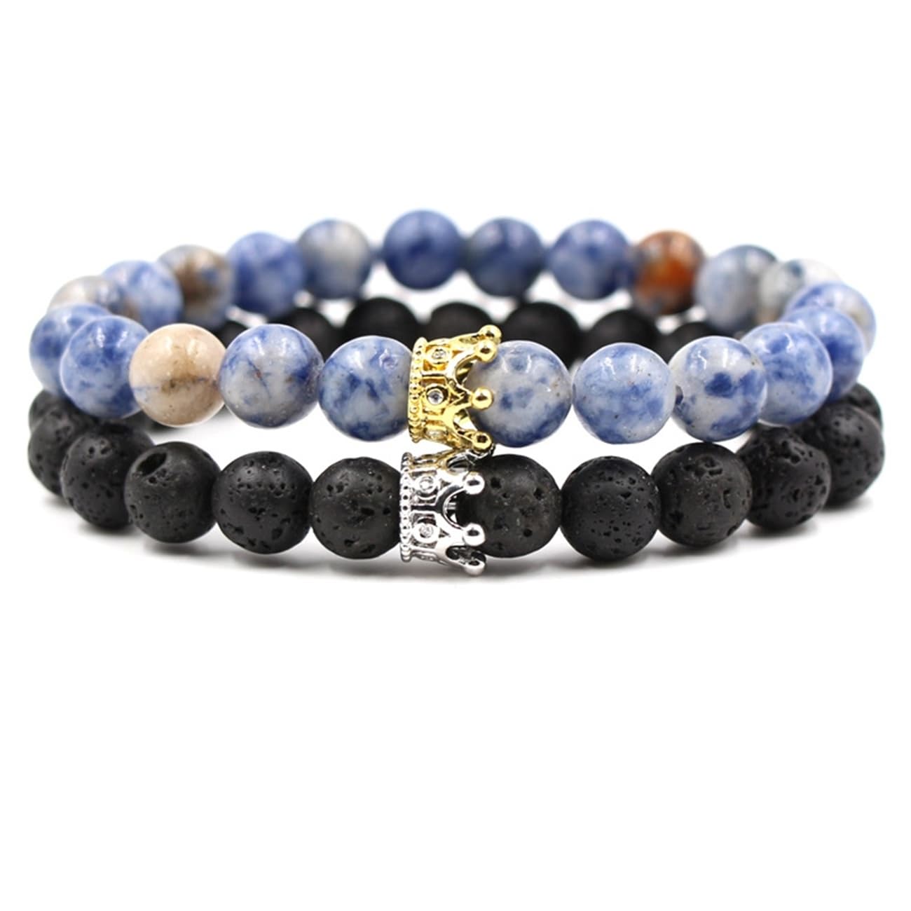Epinki Naturstein Armbänder Krone mit Zirkonia für Damen & Herren, 8mm Echten Natursteinen Perlenarmband Herren mit Edelsteinen, Tolle Geschenkidee Handgemacht, 19CM