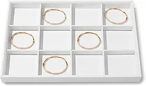 Premium 12-Grid Leather Jewelry Display Tray – Versatile Organizer Storage Case for Bracelets, Bangles, Watches, Earrings | Elegant Countertop Showcase