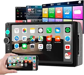 Central Multimídia Automotiva 2 Din com Tela Touch 7 Polegadas HD, Bluetooth, USB, SD, Rádio FM, Espelhamento de Tela, Compatível com Android, Preto, Inclui Câmera de Ré