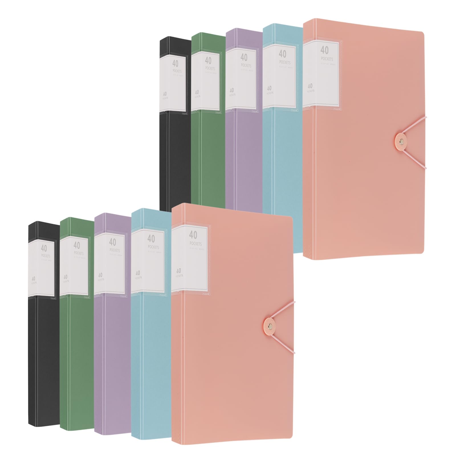 SINJEUN 10 Pack A4 Display Folders with Plastic Sleeves, 40 Pocket Presentation Folders with Pockets A4, Display Book Folder with Safety Rope for Office School Work, 5 Colors