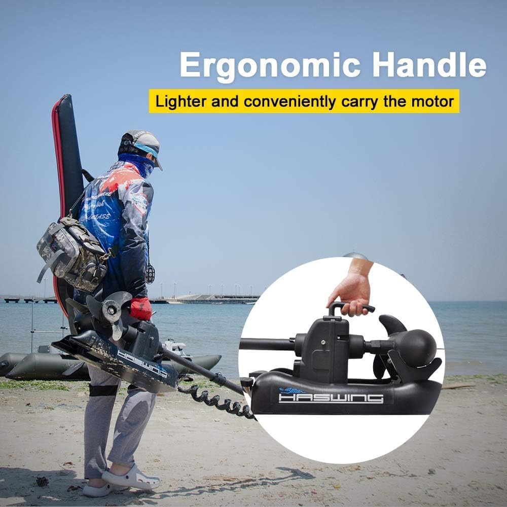 AQUOS Haswing CaymanB Electric Bow Mount 12V Saltwater & Freshwater Trolling Motor - 55lbs Thrust, 48in Shaft, with Wireless Remote & Quick Release Bracket