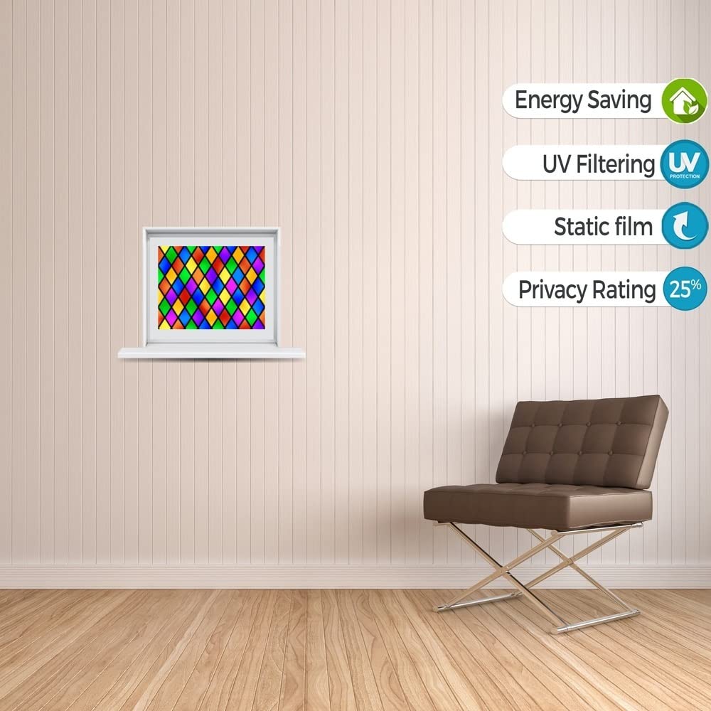 Windowpix 30 x 48 Diamond Carnival Pattern Window Film Static Cling Film UV Filtering Energy Saving