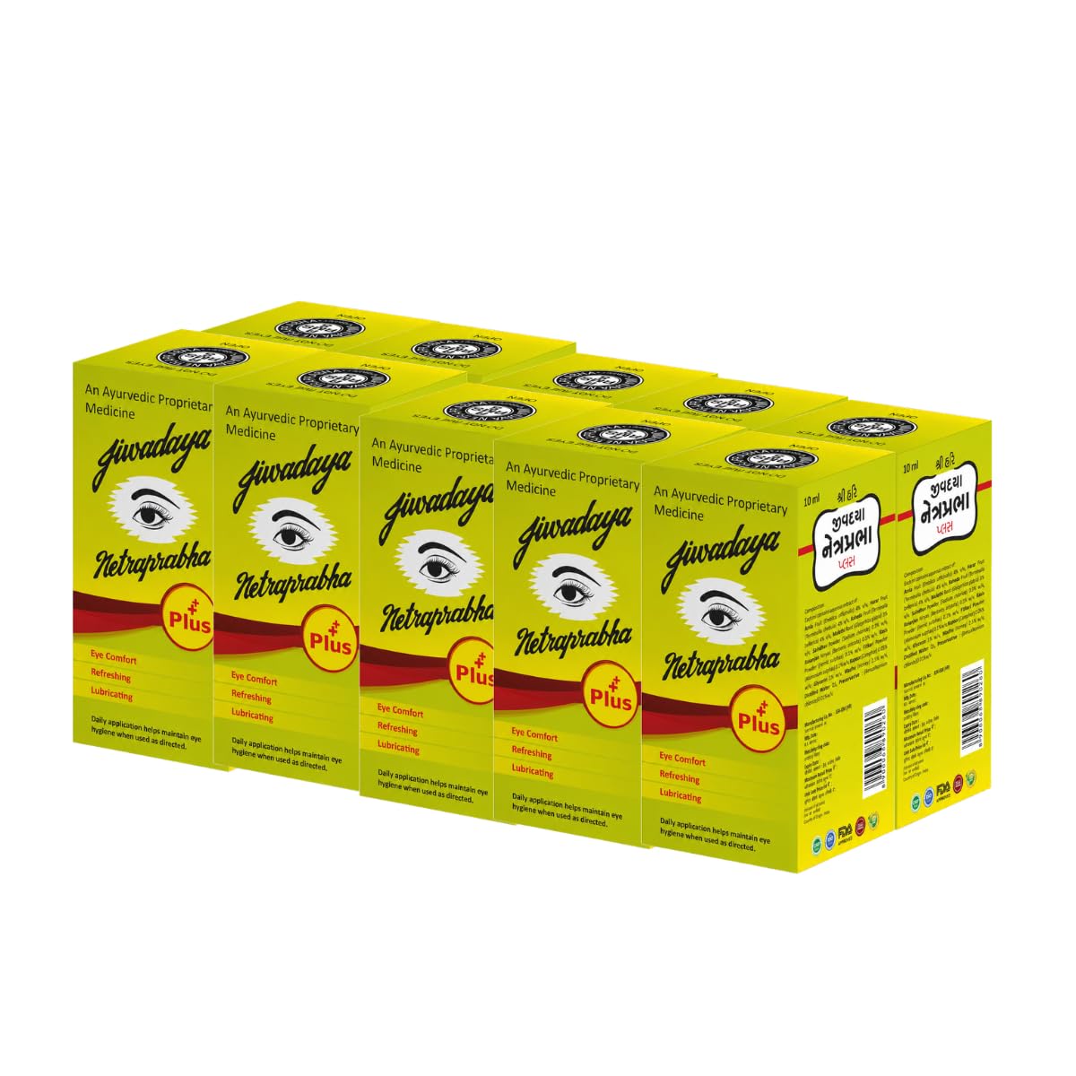 Jiwadaya Netraprabha Plus Ayurvedic Herbal Eye Drops for Dry Eye Care, Eye Comfort, Lubricating & Refreshing Eye Care | 5 ml Each | Pack of 10.
