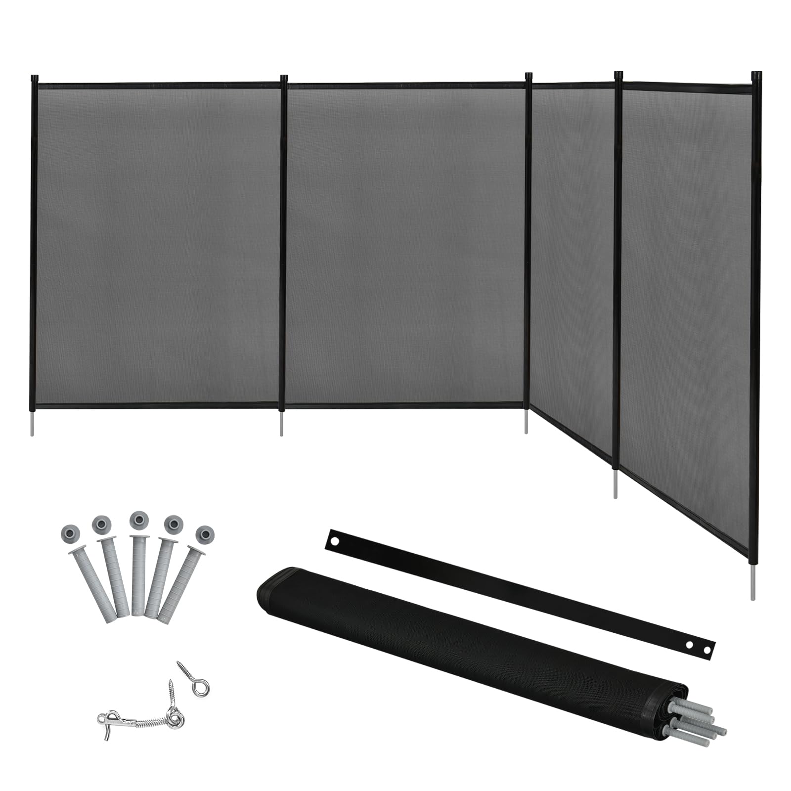 SOARS 360 x 125 cm Valla de Seguridad para Piscinas, Valla de protección de piscina de 4 piezas plegable, con pies de acero inoxidable & plantilla para taladrar, Protección para Niños y Mascotas