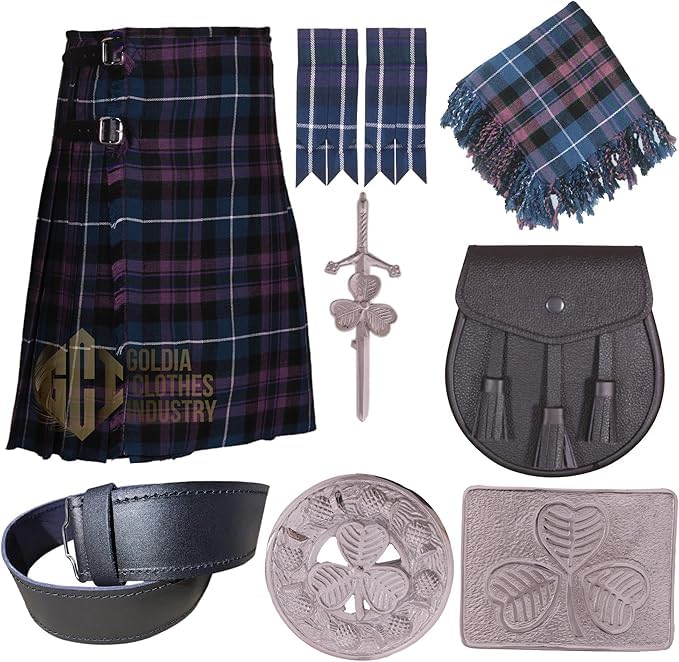 Goldia Clothes Industry Scottish Tartan Kilt Outfit – 8 Yards 16Oz Kilt with Accessories – Custom-Made in Various Tartans (Pride of Scotland)