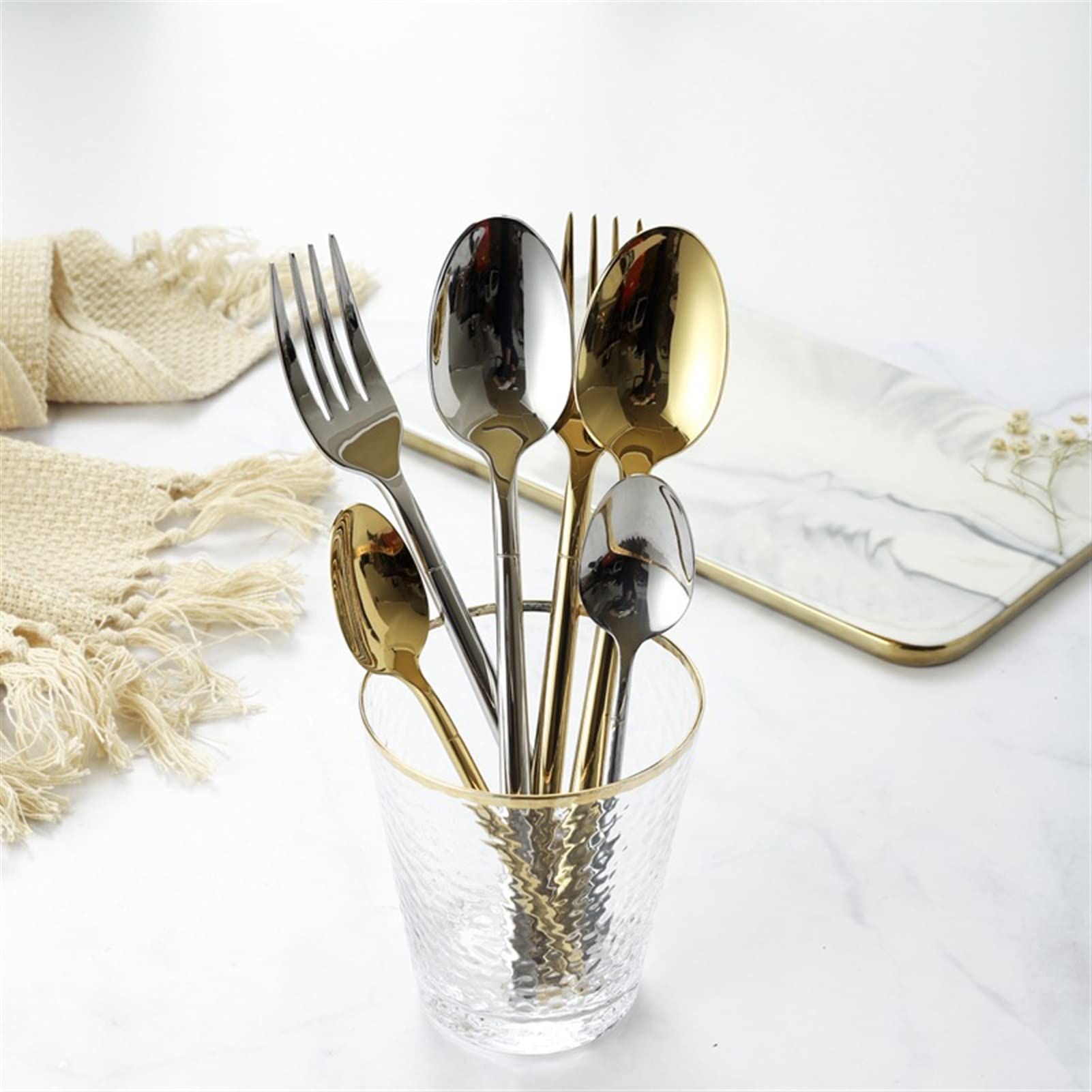 Bestecksets 20-teiliges Geschirrset 304 Edelstahl Besteckset Messer Gabel Löffel Set Geschirr Gold Silber Besteck Western Edelstahl