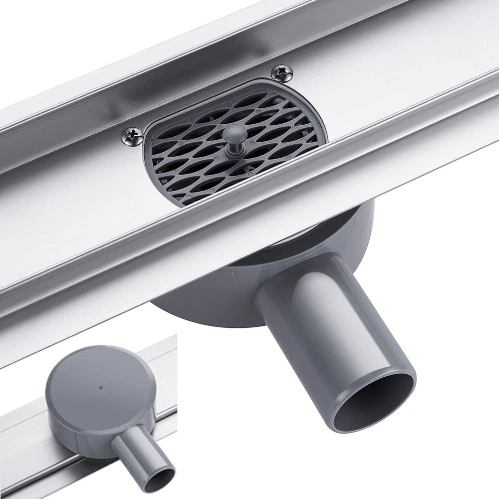 Duschrinne 100 cm Befliesbar 360 Grad Edelstahl komplettset Duschablauf Extra Flach Siphon mit Geruchsstop und Haarsieb Duschabfluss Bodenablauf Größen 50cm - 120cm Ablaufrinne für Badezimmer