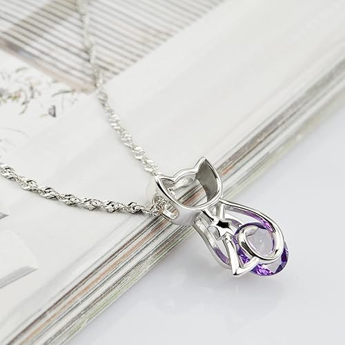Miniatura 8 de Dankadi Collar de plata de ley 925 de moda para mujer, lindo gatitogato, colgante de cadena de eslabones para el cuello, gargantilla de circón