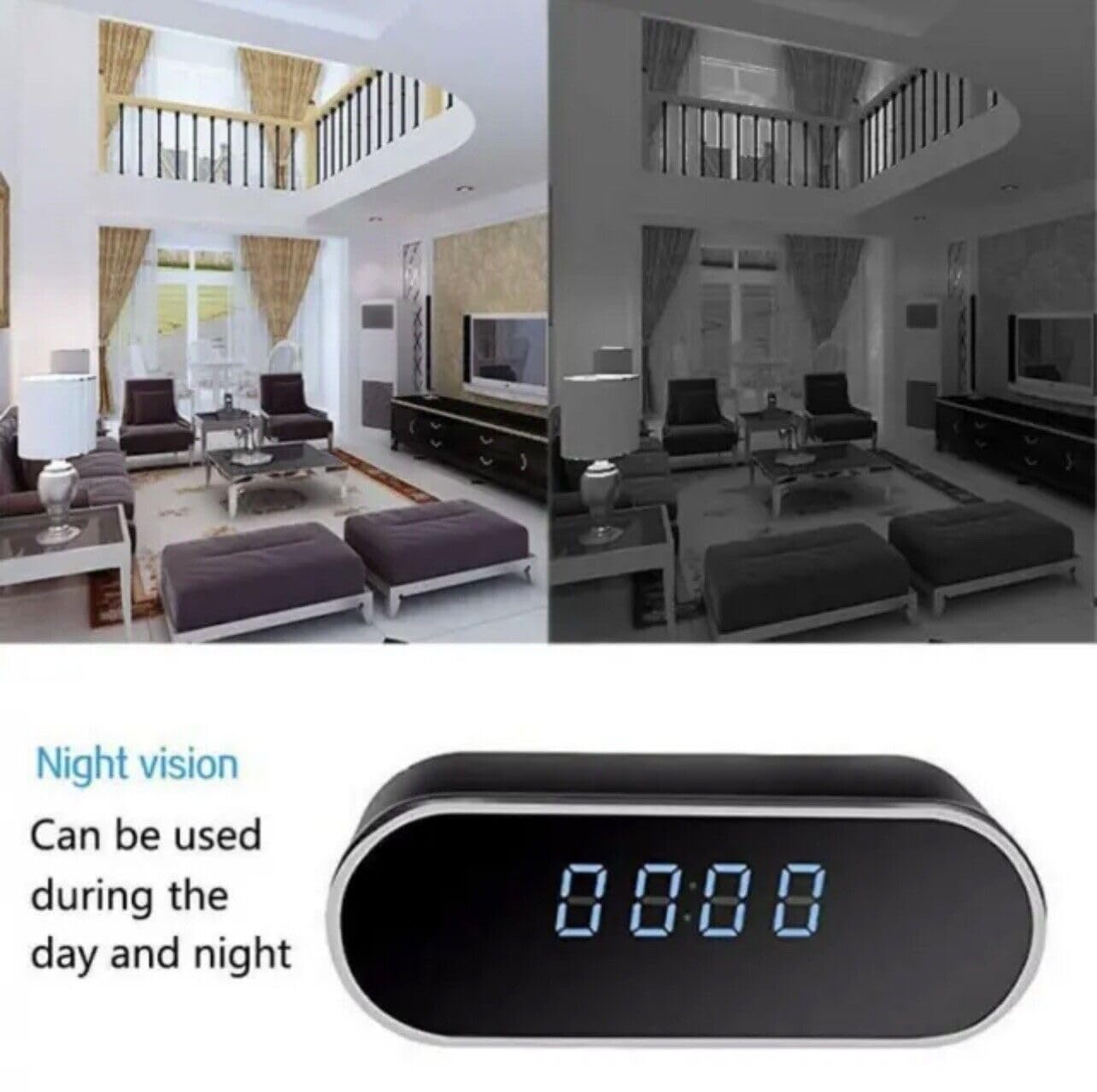 Generico Reloj despertador digital con cámara espía, cámara oculta, wifi y vídeo