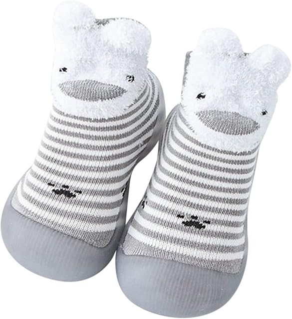 Baby Anti-slip Floor Socks Infant Boys Girls Animal Cartoon Socks Shoes Toddler Fleece WarmThe Floor Socks Non Slip Prewalker Shoes Baby Non Slip Socks (Grey, 0-6Months)