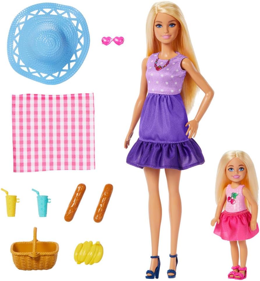 Barbie Family & Friends Dolls & Accessories Playset, Picnic-Themed Playset with Fashion & Small Dolls, Plus 9 Pieces Including Food