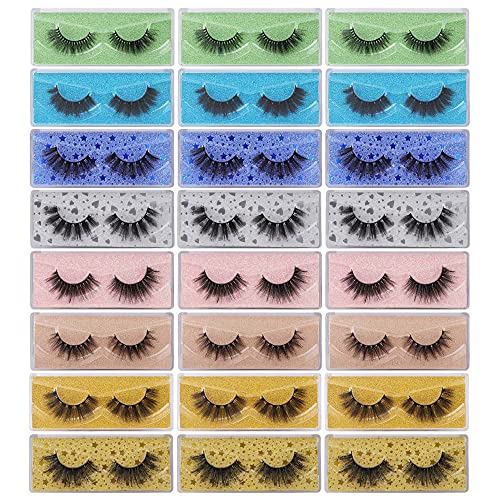 wiwoseo Lashes False Eyelashes 24 Pairs Lashes Bulk Wholesale 3D Faux Mink Lashes Pack 8 Styles Dramatic Thick Volume Eye Lashes Fake Eyelashes Bulk